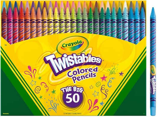 Crayola Twistables Colored Pencil Set (50ct), No Sharpen Colored Pencils For Kids, Coloring Book Pencils, Gifts for Kids, Ages 4+