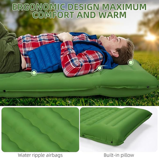 Camping Sleeping Pad, Extra Thick 5 Inch Camping Mat with Pillow Built-in Foot Pump Inflatable Sleeping Pads Compact for Camping Backpacking Hiking Traveling Tent（Green）