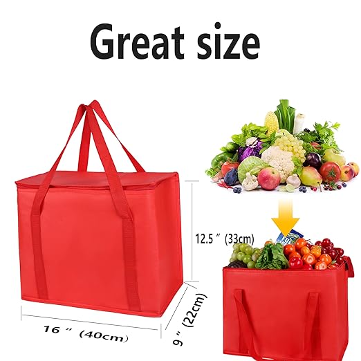 musbus beach bag with cooler Insulated insulation Grocery bags,shopping Red, Reusable, Heavy Duty, zipped zipper,Collapsible,tote,cooler,groceries,for car,Recycled Material Warm Foldable bag…