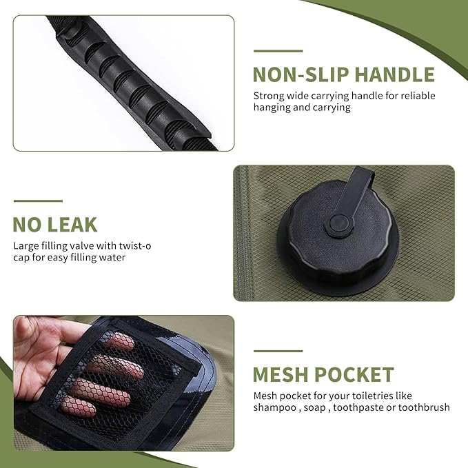 Solar Portable Shower Bag, 5 Gal/20L Solar Heating Camping Shower Bag with Removable Hose&On-Off Switchable Shower Head, Compact Camping Shower for Camping, Hiking, Traveling, Beach Swimming