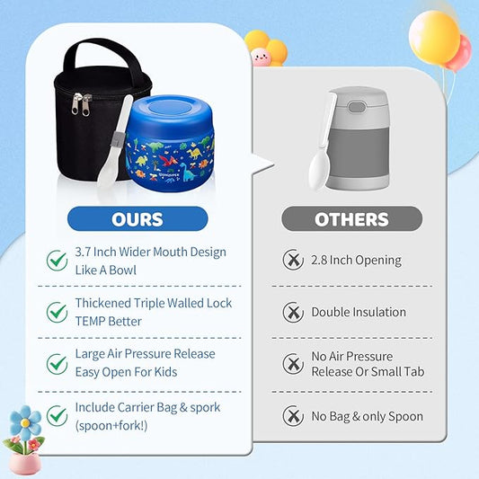 9 OZ Thermo for Hot Food - Cute Mermaid Girls Insulated Food Jar, Wide Mouth Stainless Steel Lunch Storage Food Soup Container w/Insulated Bag & BPA-Free Folding Spoon for Toddler Kids