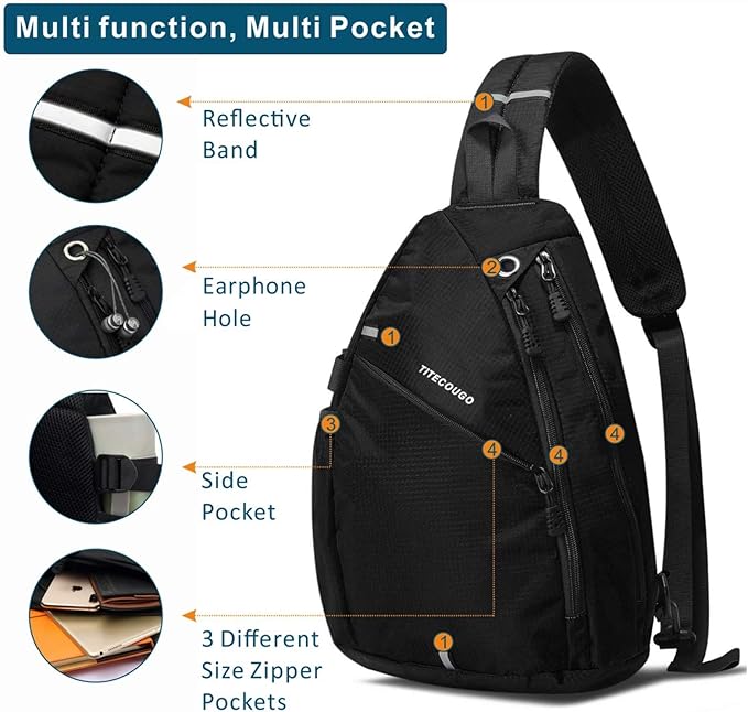 TITECOUGO Sling Bag Crossbody Shoulder Outdoor Travel Hiking Backpack for Women & Men