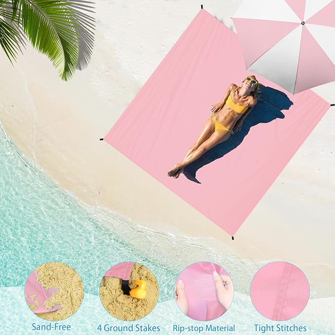 BYDOLL Beach Blanket 78''X81'' 4-7 Adults Oversized Lightweight Waterproof Sandproof Blanket for Beach Large Picnic Mat Travel Camping
