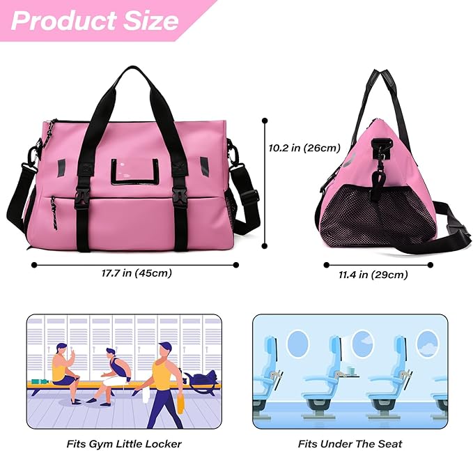 Gym Bag for Women, Yoga Mat Bag with Shoes Compartment & Wet Dry Pockets & Adjustable Yoga Mat Holder