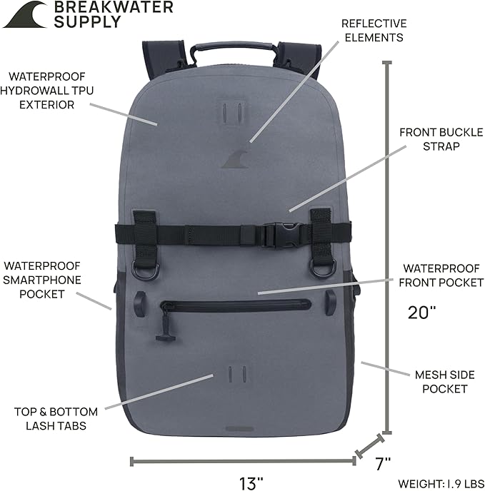 Breakwater Supply™ 100% Waterproof Submersible Backpack, Laptop Bag, Airtight Zippers | Travel Outdoors | Fogland 25L 20L 15L