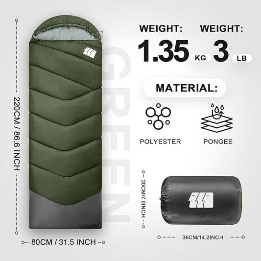 Sleeping Bags for Adults Cold Weather,Portable, Waterproof,Lightweight Sleeping Bag for Tall Girls Boys with Compression Sack for Warm Camping, Hiking, Outdoor & Indoor