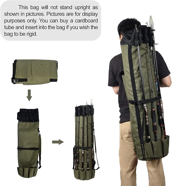 LEADALLWAY Portable Fishing Rod Case - Durable Folding Oxford Fabric Tackle Carry Bag - Multifunction, Large Capacity, Waterproof - Holds 5 Poles