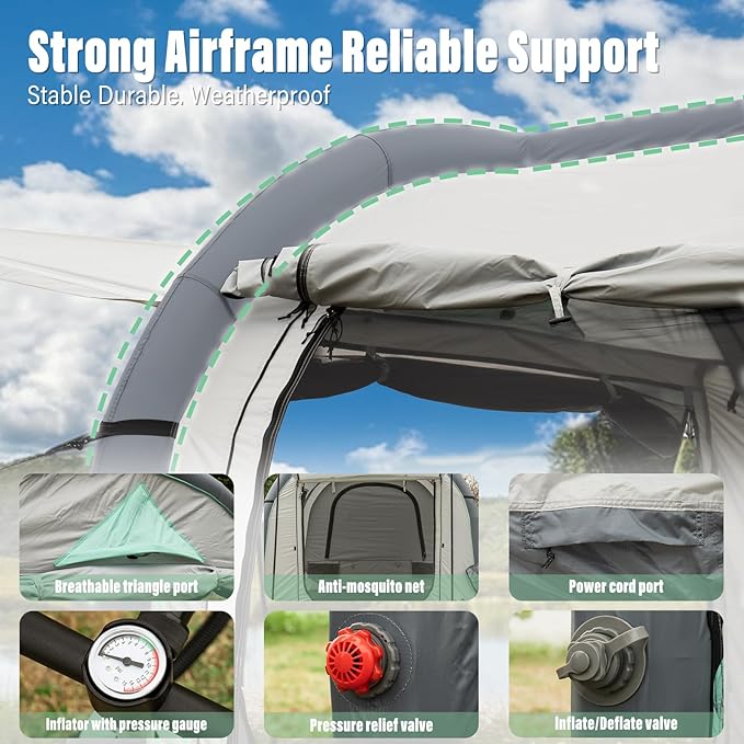 Inflatable SUV Tent for Camping, Large Quick Setup Blow Up Tents, 6-Person Tent with Detachable Car Attachment, Van Tents with Storage Bag &Projection Screen, Waterproof SUV Awning for Travel