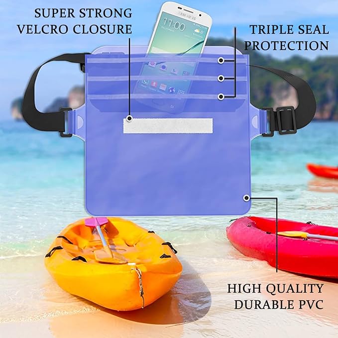 CADONO 2-Pack Waterproof Pouch with Adjustable Waist Strap | Screen Touch Sensitive Dry Bag, Keep Your Phone and Valuables Dry, Perfect for Swimming Kayaking Boating Fishing Beach Diving