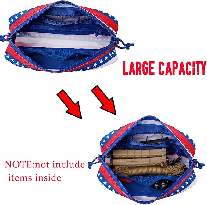Tactical Molle Admin Pouch of Laser Cut Design,Medical EMT Organizer with Phone Pouch,EDC EMT Pack IFAK Tool Holder with US Patch (Small RedBlueStar-Include Accessories)