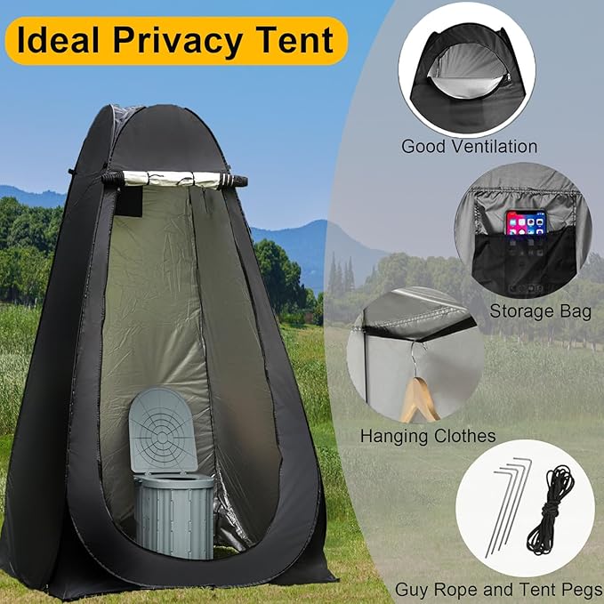 Portable Camping Toilet with Pop-Up Privacy Tent,Outdoor Portable Folding Toilet Potty for Adults,Outdoor Camping Shower Tents Changing Room Emergency Toilet Tent Kit with Carry Bag