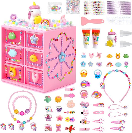 Children's Jewelry Box DIY with Cream Glue Decorate Your Princess' Jewelry Organiser- Gifts Idea for Girls for Valentines, Birthday, Arts and Crafts for Kids