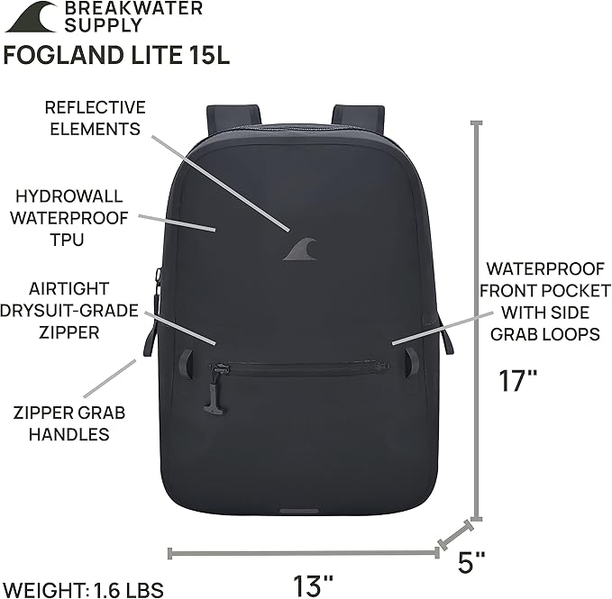 Breakwater Supply™ 100% Waterproof Submersible Backpack, Laptop Bag, Airtight Zippers | Travel Outdoors | Fogland 25L 20L 15L