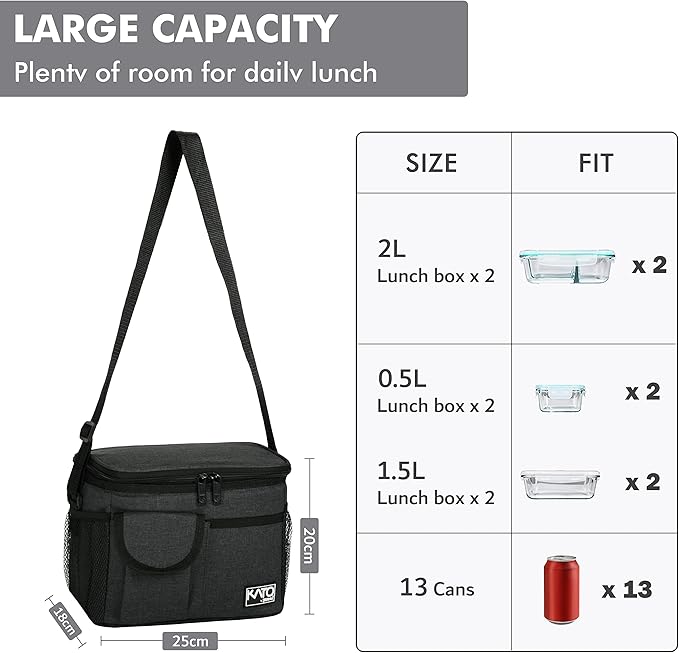 Tirrinia Insulated Lunch Box for Women Men, Leakproof Reusable Lunch Bag Containers for Adult,Working,Office,Lunch Soft Cooler Bag Tote for Picnic Hiking Beach,Black