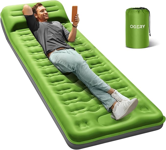 OGERY Sleeping Pad for Camping, 6" Extra-Thick Reinforced Camping Sleeping Pad with Pillows & Built-in Foot Pump, Ultralight Self Inflating Air Mattress Mat for Tent Hiking Essentials Gear