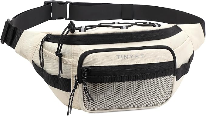 TINYAT Fanny Pack for Men Women Multifunction Waist Packs Large Crossbody Bum Bag with Zipper Waterproof Chest Bag for Hiking