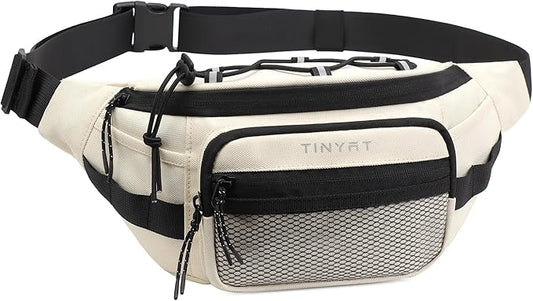 TINYAT Fanny Pack for Men Women Multifunction Waist Packs Large Crossbody Bum Bag with Zipper Waterproof Chest Bag for Hiking
