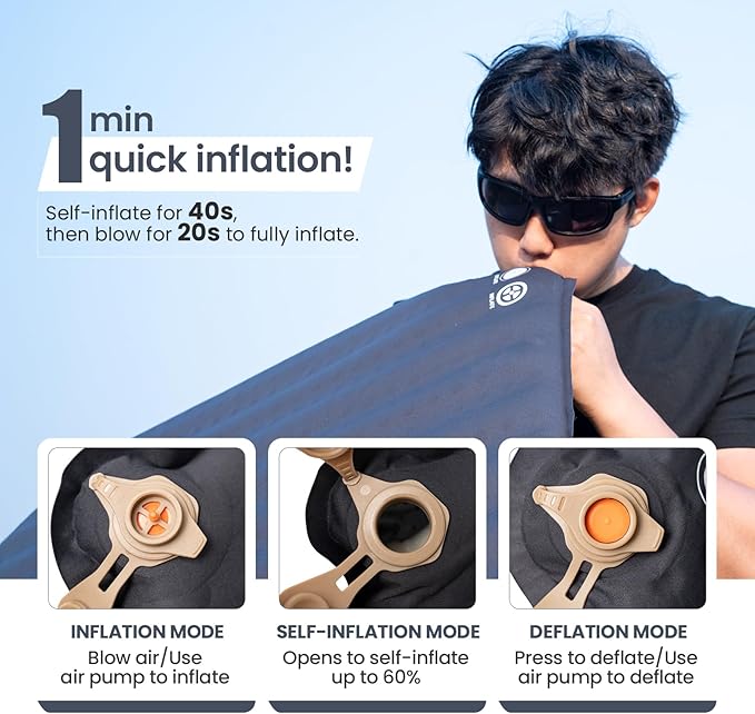 OneTigris LIGHTDREAM Sleeping Pad Self-Inflating Foam Mat Mattress for Camping Backpacking Trekking Car Trips Travels