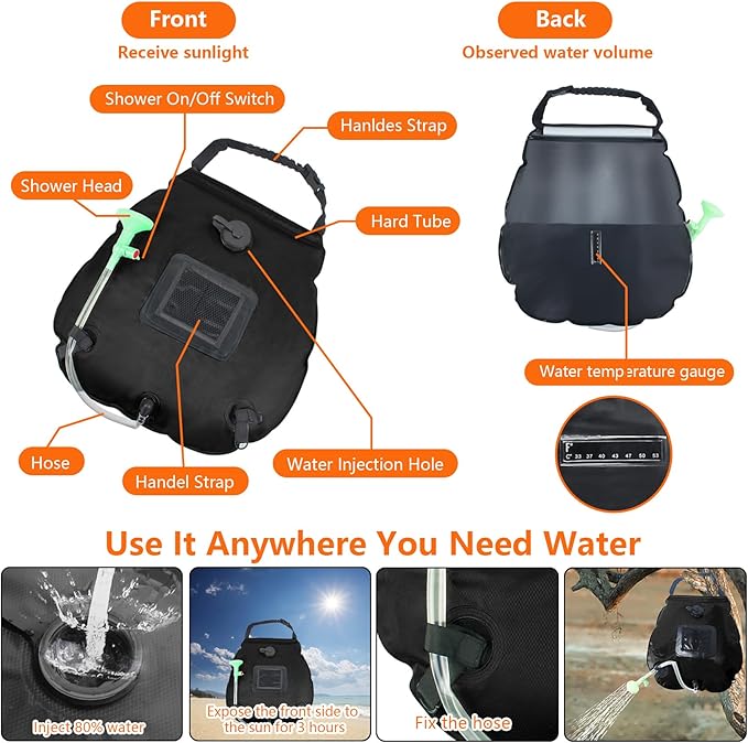 Camping Shower Tent,Pop Up Privacy Tent with Solar Shower Bag,Waterproof Pop Up Shower Tent for Portable Outdoor Toilet Shower Changing Room Sun Shelter Camping (Black/Camouflag/Green)