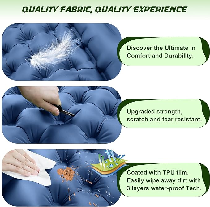 Camping Sleeping Pad, Ultralight Inflatable Camping Mat with Pillow Built-in Foot Pump Inflatable Sleeping Pads for Hiking Backpacking Camping Family Trips Tent(Blue)
