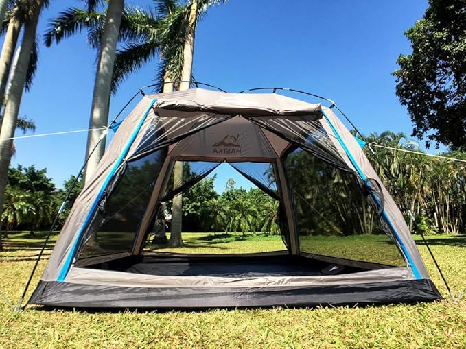 Hasika Screen Camping Tent with Floor 4 Season 8x8ft Large Mesh Room Shelter Canopy for Outdoors Gazebo Outside Poles Excluded
