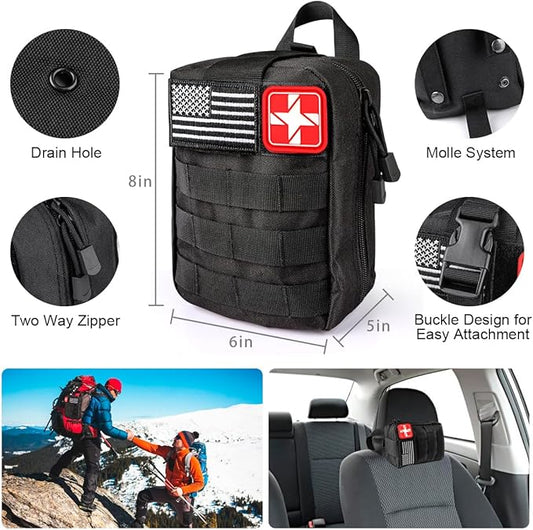 Survival Kits,222 PCS Emergency Survival Gear First Aid Kits with Molle System Compatible Bag Outdoor Camping Gear Emergency Kits for Hunting,Hiking,Fishing, Gifts for Men Women