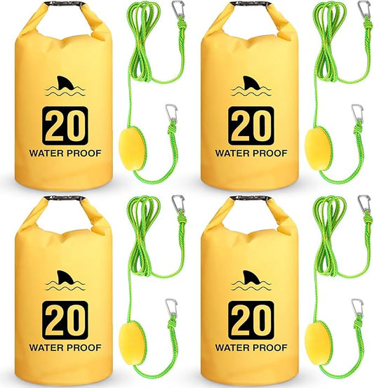 4 Set 2 in 1 Sand Anchor and Buoy Kit Floating Bag Kayak Anchor Waterproof Dry Bag for Lake Beach Boats Watercrafts Hiking Camping Water Sports Surfing Tubing Kayaking(Yellow)
