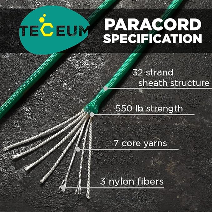 TECEUM Heavy Duty Rope 1000 – 1000ft / 200ft / 100ft / 50ft – 40+ Colors – Utility Rope for Survival & Camping Gear – Nylon String, Camping Rope, para Cord, Utility Nylon Rope, Tent Cord