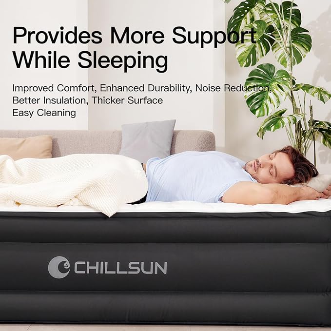 CHILLSUN Luxury Queen Air Mattress with Built in Pump,18" Raised Comfort Blow up Mattress,Dual Layer Mattress Topper Airbed, Durable Inflatable Mattress for Guests Home, Colchon Inflable 800lbs Max