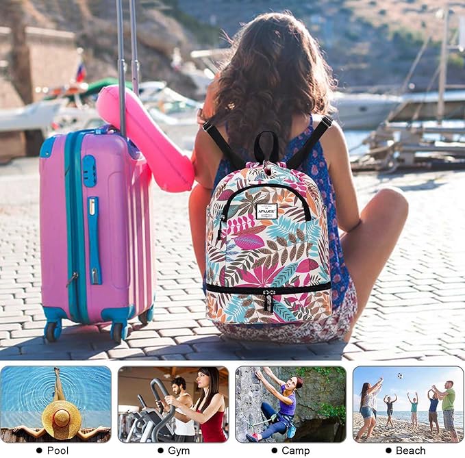 Dry Wet Drawstring Backpack with Shoe Compartment for Women Adjustable Gym Bag