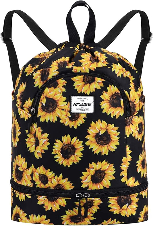 Dry Wet Drawstring Backpack with Shoe Compartment for Women Adjustable Gym Bag