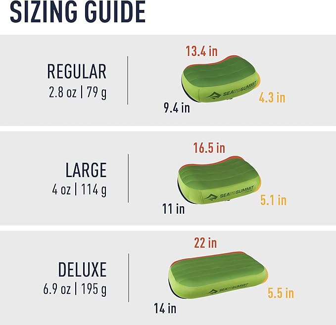 Sea to Summit Aeros Premium Inflatable Travel Pillow, Large (16.5 x 11), Lime