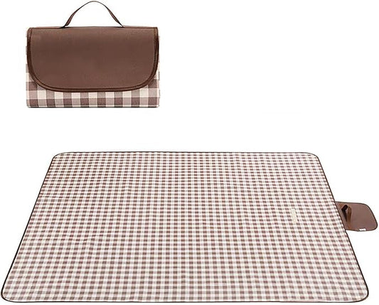 Wind Tour Family Outdoor Waterproof Durable Picnic Blankets with Carry Strap Foldable Sandproof Picnic Floor Mat for Kids Playground Camping Hiking Grass Travelling (1, Coffee Grid)