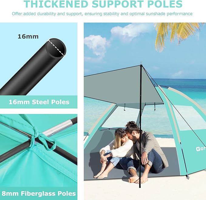 Gorich Beach Tent with Canopy - Easy Setup 3-8 Person Portable Sun Shelter, UPF 50+ UV Protection Sun Shade, Lightweight & Compact Beach Cabana for Family Travel