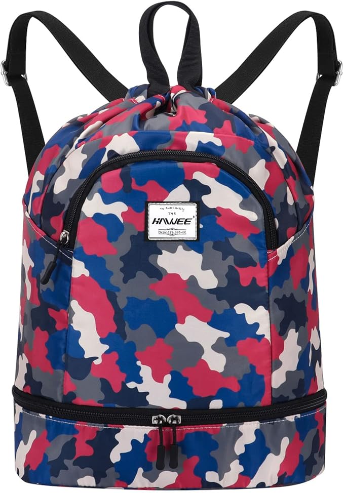 Dry Wet Drawstring Backpack with Shoe Compartment for Women Adjustable Gym Bag