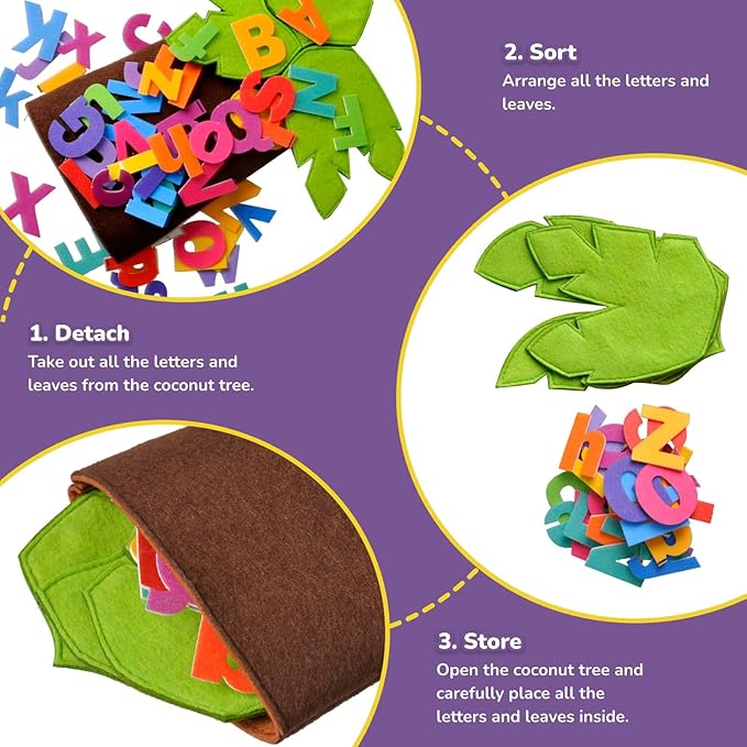 CHEFAN Felt Letter Tree Freestanding Coconut Tree Alphabet Game Set Props from The Childhood Favorite Book for Early Education
