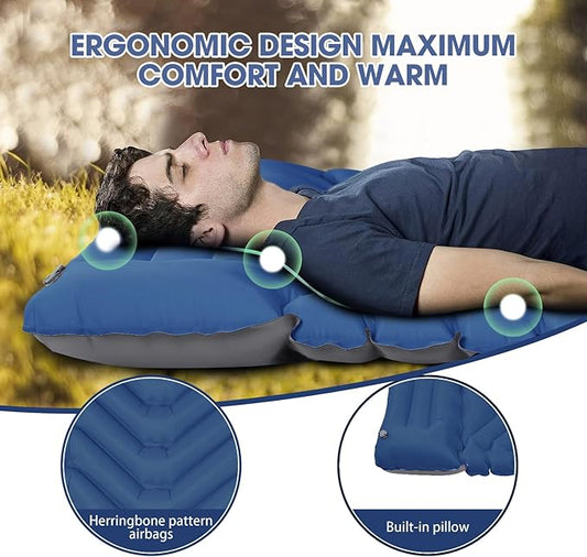 Double Sleeping Pad for Camping, Ultralight Camping Mattress with Pillow, Built-in Foot Pump, Thick Self-Inflatable 2-Person Portable Mat for Backpacking Hiking Car Traveling Beach Tent