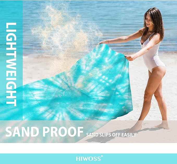 Beach Blanket Waterproof Sandproof Oversized 95”x 80”,Sand Free Beach Mat with Corner Pockets,Portable Mesh Bag for Beach Festival,Picnic,Travel and Outdoor Camping (Tiffany)