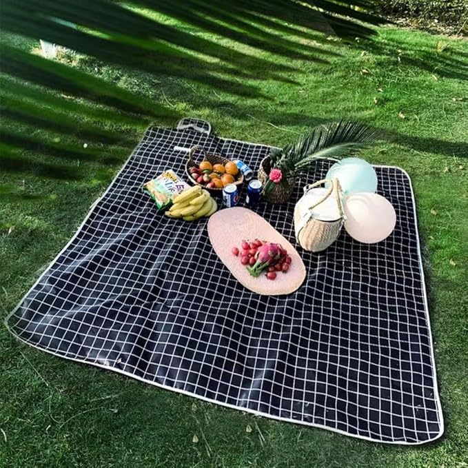 Extra Large Beach Blanket Outdoor Picnic Blankets, Foldable Waterproof Sand Free Picnic Mat for Festival BBQ Park Grass Lawn Camping Hiking Travel Concerts (Black, 80x60 in)