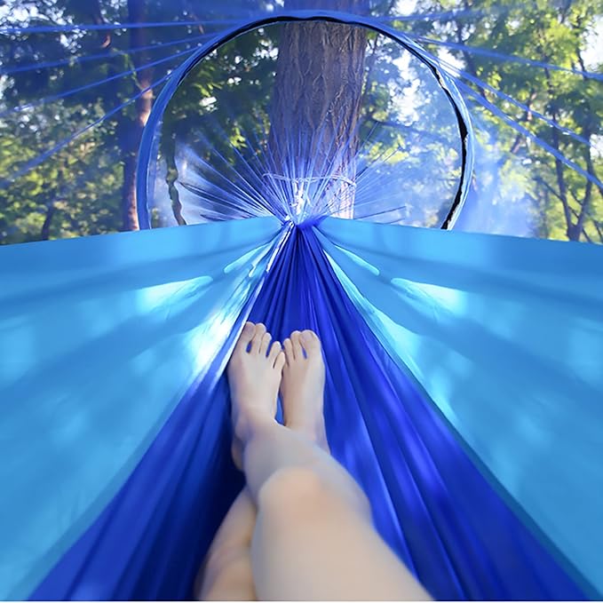 LFL Camping Hammock with Mosquito Net, Hammocks with Tree Straps Carabiners, 1 & 2 Persons Outdoor Portable Tree Straps Swing Hammock, Nylon Parachute Outside Material Hammocks, Blue