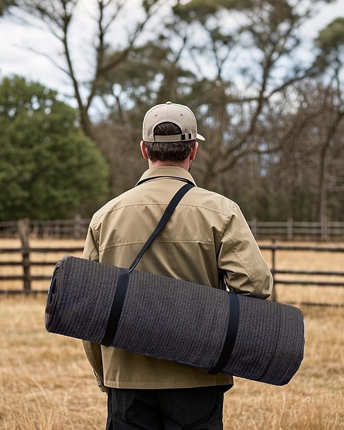 FoundGo Awning Carpet HDPE Camping Outdoor Rug with Eyelets,Nails,Broom,for RV,Patio,Backyard,Picnic,Beach,Trailer 9'*18' (2.74 * 5.49m) -Black