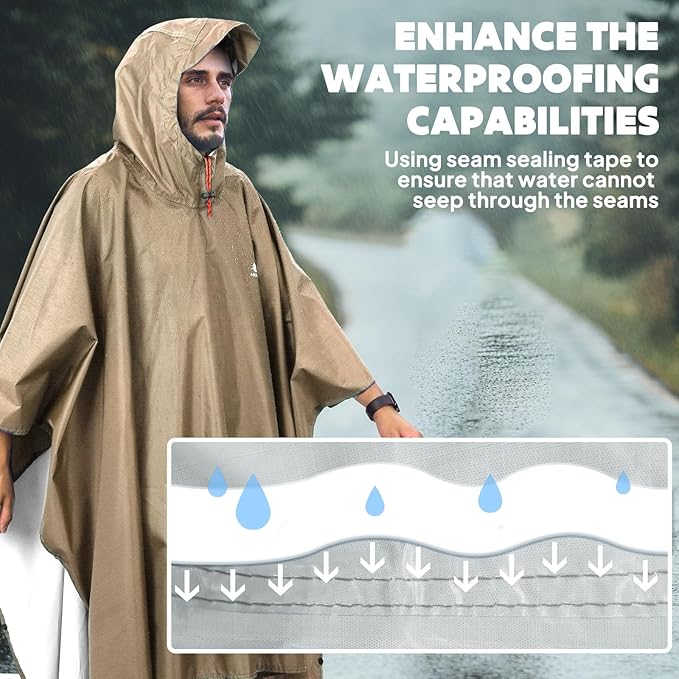 ANYOO Hooded Rain Poncho for Adults Waterproof Lightweight Rain Coat for Men Women Reusable Rain Jacket for Emergency Outdoor