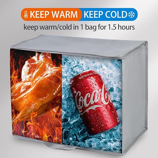 Bodaon 2-Pack Insulated Reusable Grocery Shopping Bags, X-Large Picnic Cooler Bag Zipper Zippered Top Cold, Grey