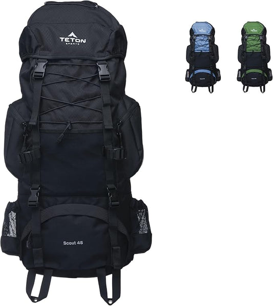 TETON 45L Scout Internal Frame Backpack for Hiking, Camping, Backpacking, Rain Cover Included