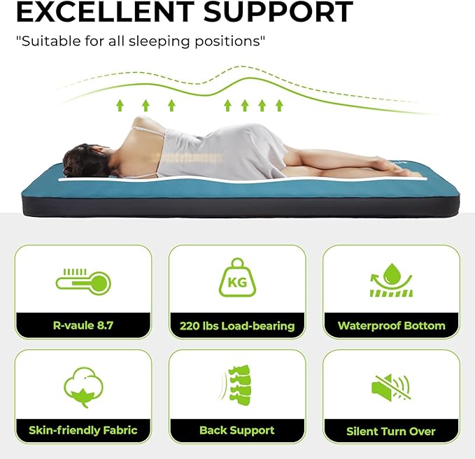 FUNDANGO Camping Self-Inflating Sleeping Pad, Single Twin Size air Foam Mattress Cot with Pump Sack for Tents Car Van Outdoor Home