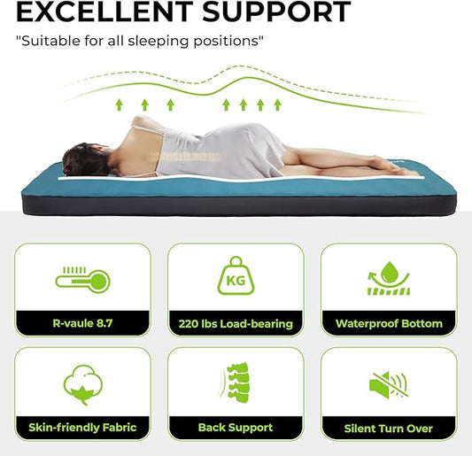 FUNDANGO Camping Self-Inflating Sleeping Pad, Single Twin Size air Foam Mattress Cot with Pump Sack for Tents Car Van Outdoor Home