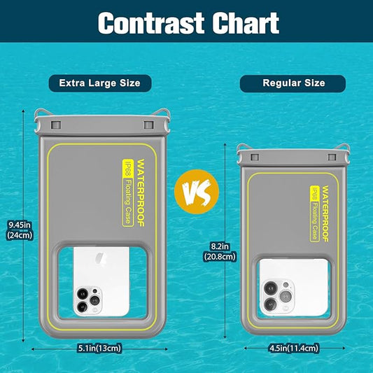 JOTO [IP68 Floatable Large Floating Waterproof Phone Pouch Up to 10", Underwater Phone Case Cellphone Dry Bag for iPhone 16 15 14 13 12 11 Pro Max Xs Max XR X 8 7 Plus SE/Galaxy S24 S23 S22 -Grey