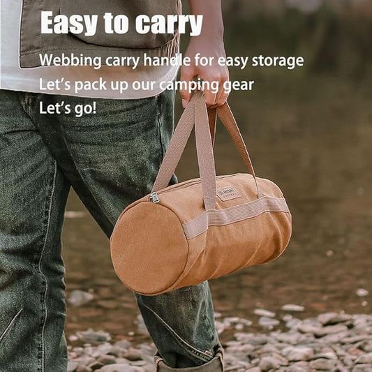 Tent Stakes Bag,Canvas Camping Storage Bags Essentials Accessories Tools Hiking Hunting Gear（Brown 40CM）