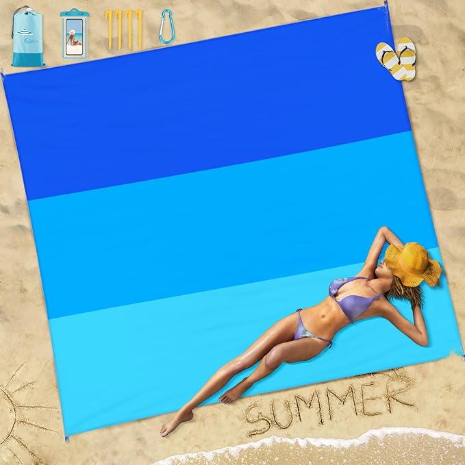 Beach Blanket Sandproof Waterproof 78''×81''1-5 Adults Oversized,Compact Lightweight Durable Beach Mat for Travel Camping Hiking Picnic Blanket