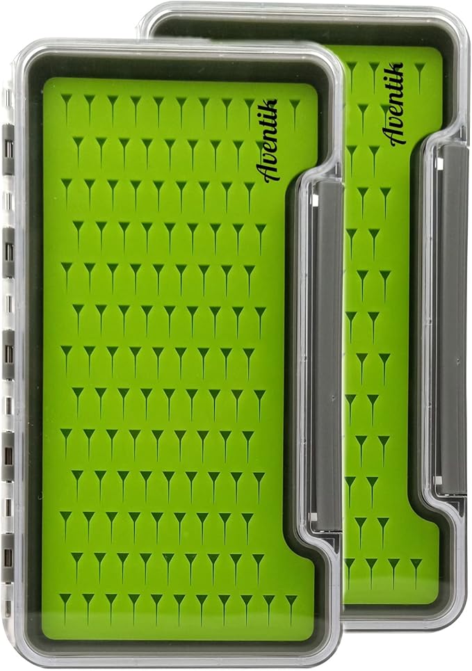 Aventik Fly Fishing Boxes Silicone Super Slim Fishing Storage Fishing Tackle Case Waterproof Best Pocket Sizes 7.36"X4.02"X0.63"/5.39"X3.74" X0.63'’(2pc-g048lb)